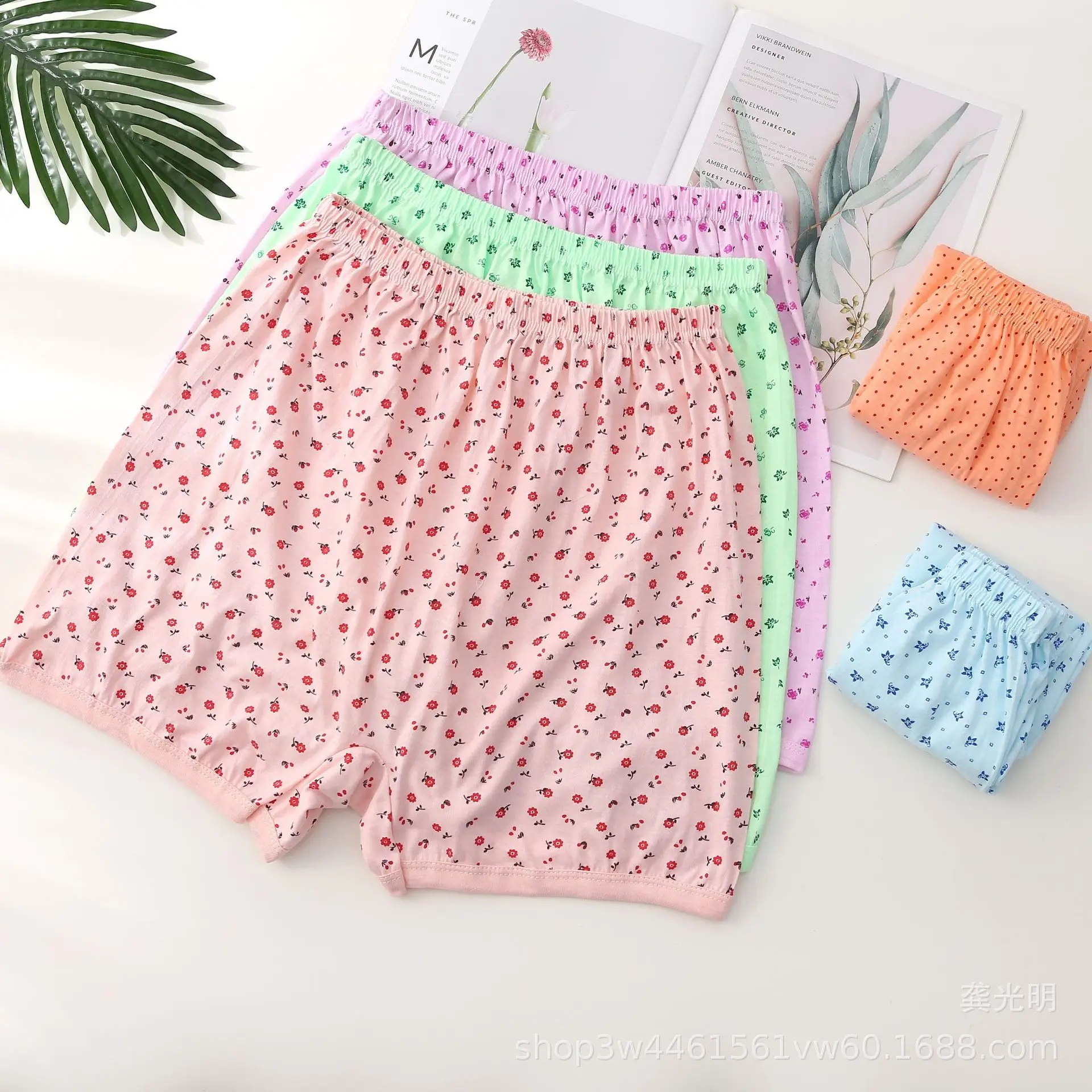 Somenie 2PCS Elderly Women High Waist Pure Cotton Briefs Boxer Shorts Plus Size Soft Breathable Mom Underwear