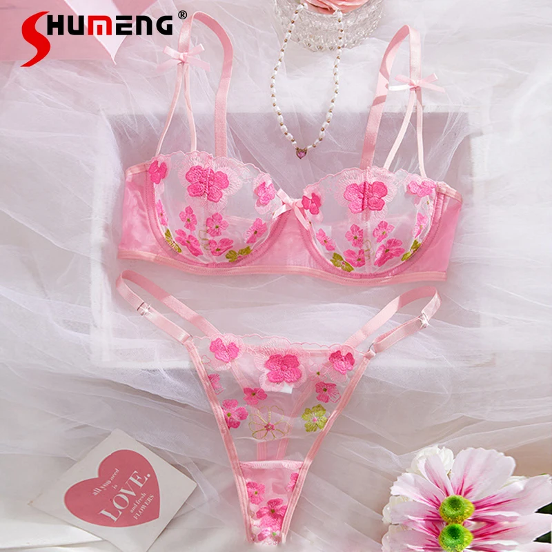

Сексуальное женское белье в японском стиле для женщин, милый розовый комплект с бюстгальтером пуш-ап на косточках, женские прозрачные короткие костюмы с половиной чашки