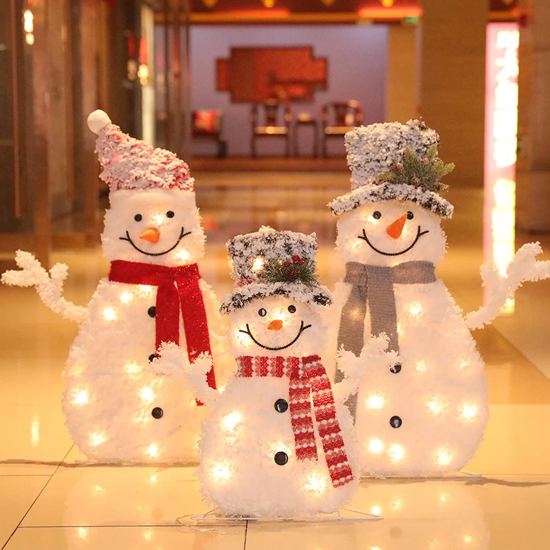 Christmas Luminous Street Lamp Decorations Christmas Gift Box Luminous Flocking Snowman Elk Shopping Mall Window Decoration