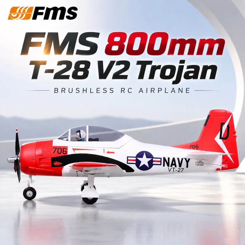 Hot FMS 800mm T-28 V2 Trojan Upgrade Brushless Remote Control Like Real Aircraft Fixed Wing 4CH Electric RC Model For Beginners