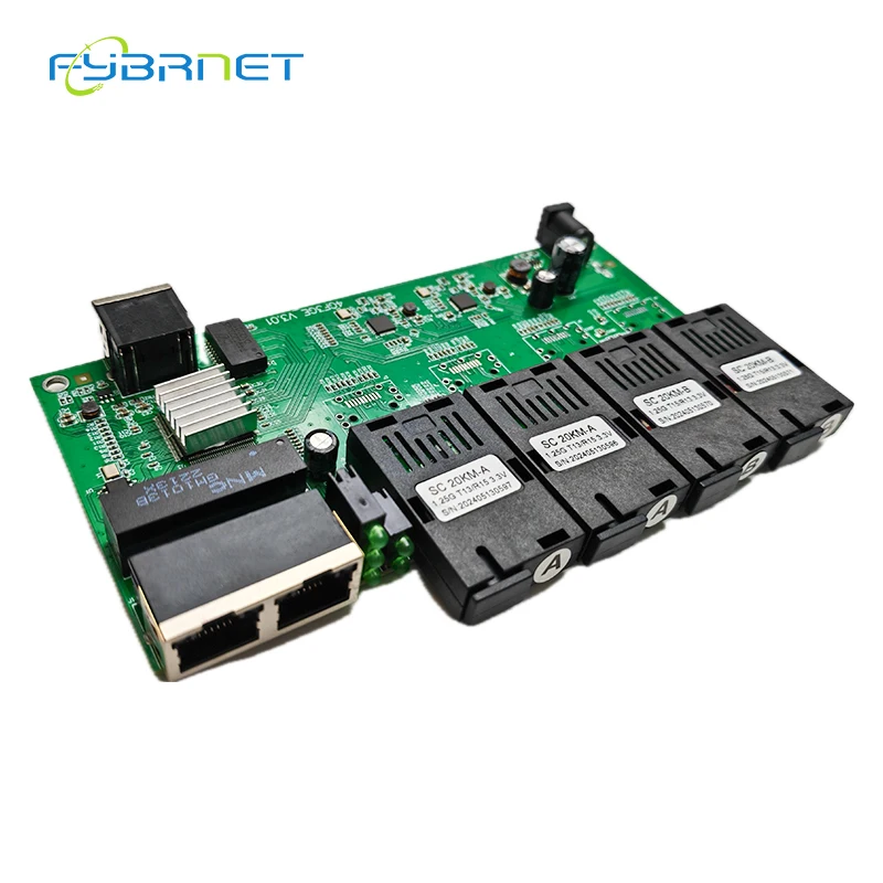 100/1000M Gigabit Ethernet Switch 20KM 4 x 1.25G Fiber Port SC 3 1000MBPS RJ45 Optic Fiber PCBA Board 4F3E PCBA Board