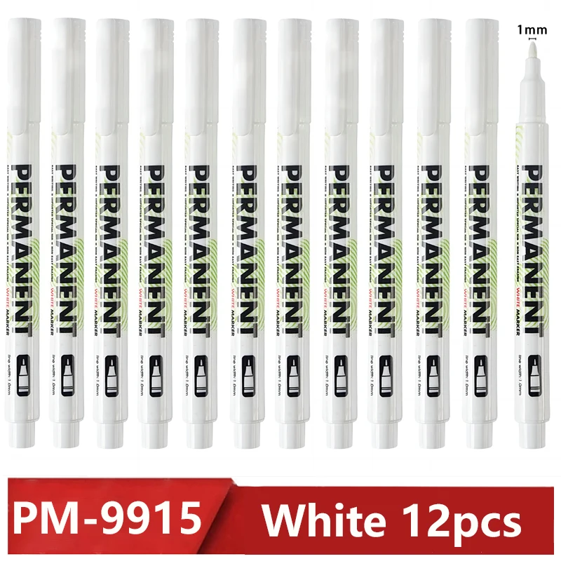 12Pcs Box，White Marker Pen, Graffiti Pens, Waterproof, Permanent Tire Painting, Notebook Tyre Tread, Oily Environmental Pen