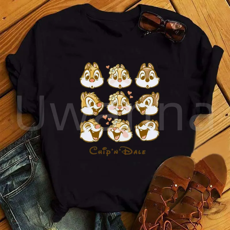 Black Tshirts for Women Cartoon Chip and Dale Graphic T-shirt Harajuku Tops T-shirts Street Style Summer Casual Clothing