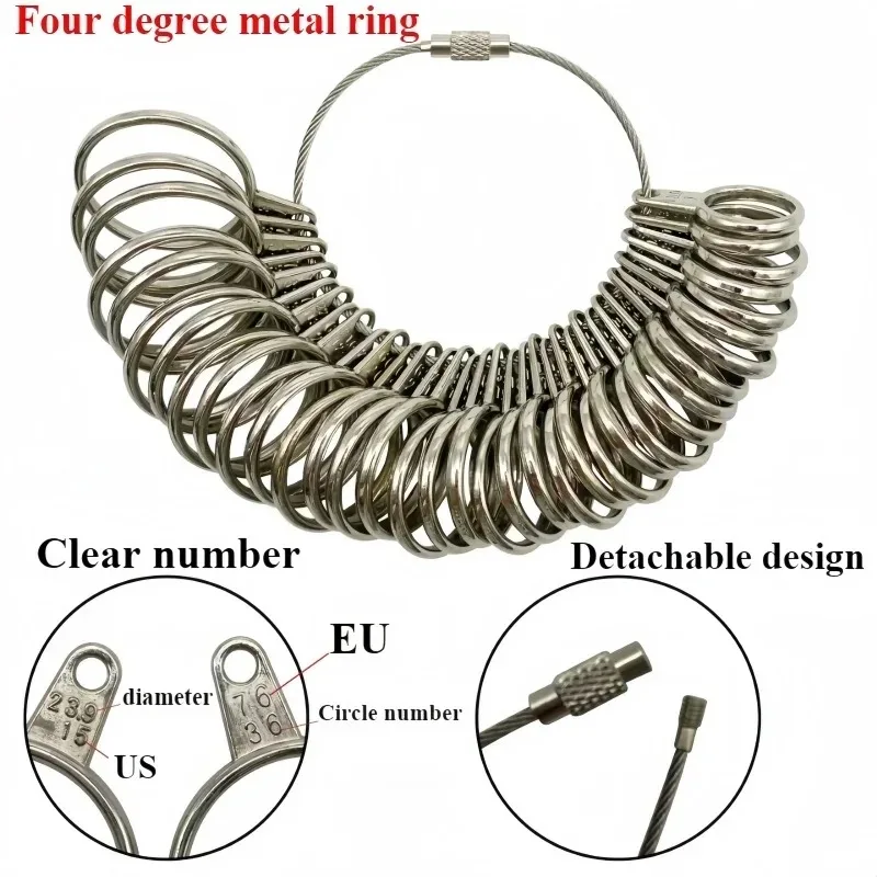 4-in-1 Metal/Plastic Ring Sizer Set - Ring Mandrel & EU/HK/US Size Finger Gauge for Diameter Measurement