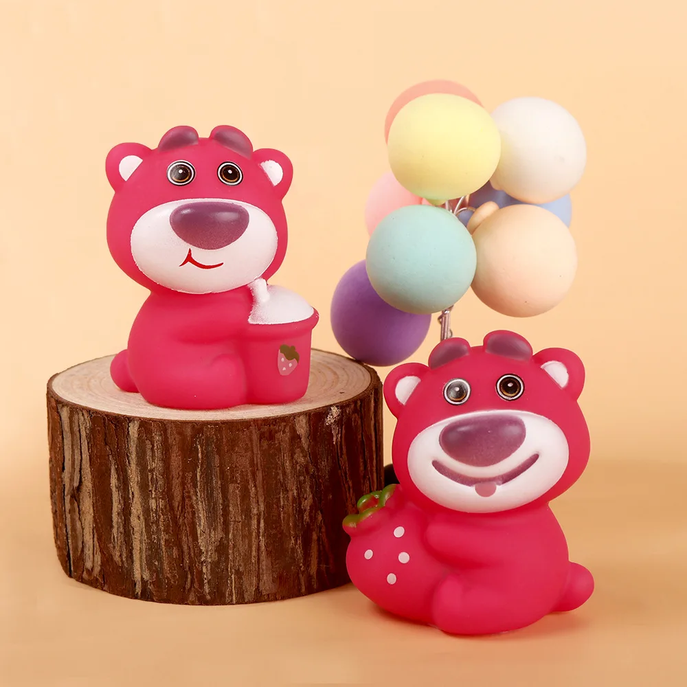 Anime Disney Lotso Huggin Bear Figure Toys Cute Strawberry Bear Fashion Cartoon Resin Doll Desktop Car Decoration Kids Gifts