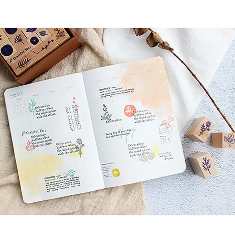 مجموعة طوابع الزهور الصغيرة لوازم القصاصات 19 طوابع خشبية مطاطية على شكل أوراق نباتية