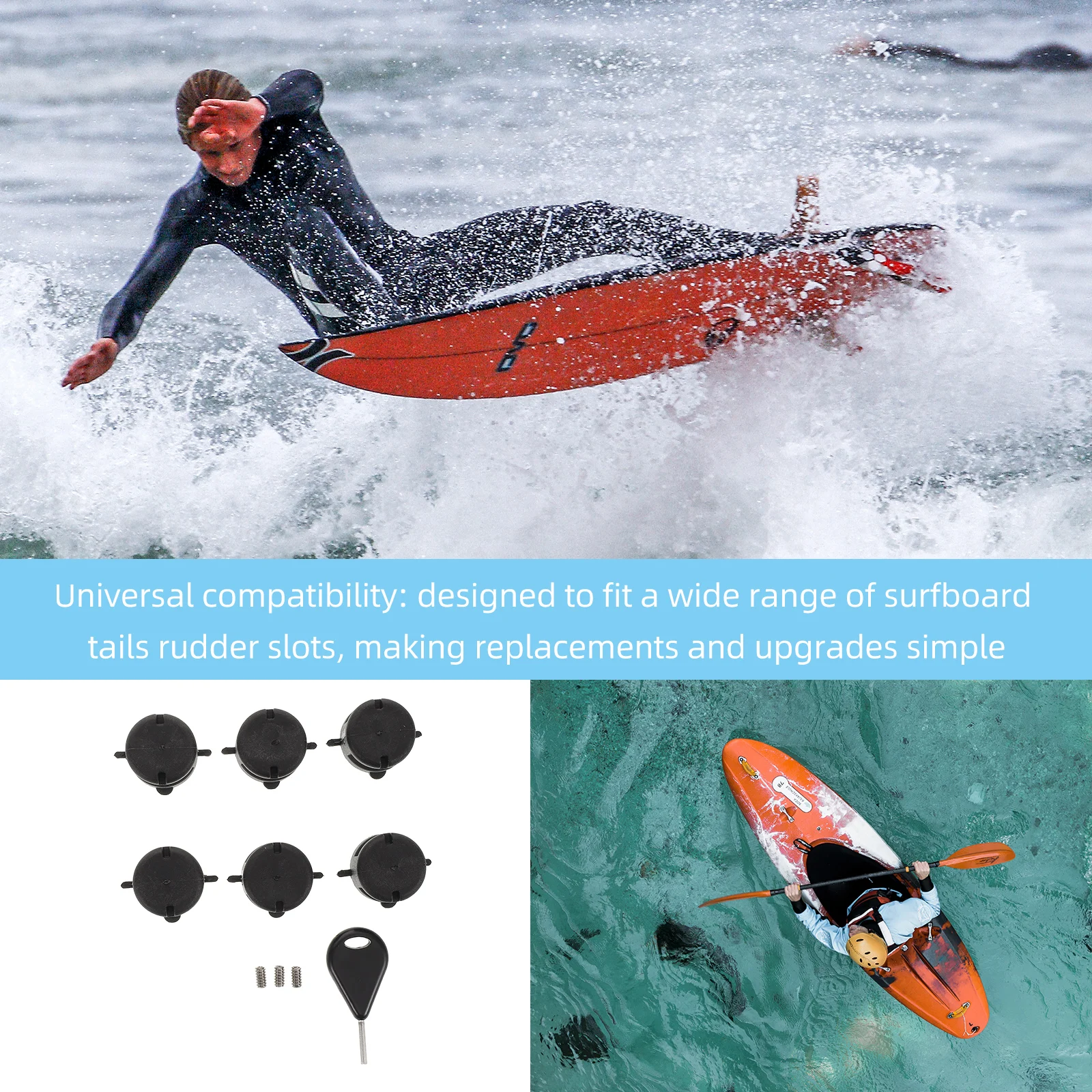 

Surfboard Tail Rudder Accessories Durable PVC Material Universal Compatibility Surfing Board Fin Slot Tails Fin Screw Marine