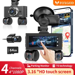 2K QHD 64G 4Channels Dash Cam Built-in WiFi GPS 24H Parking Monitoring Car DVR G-Sensor Loop Recording Night Vision Black Box