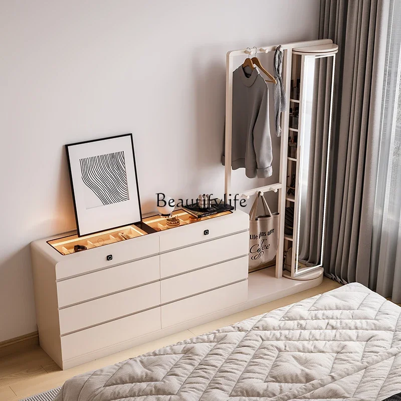 

Cream wind coat rack full body mirror integrated bedside bedroom simple storage hanger floor