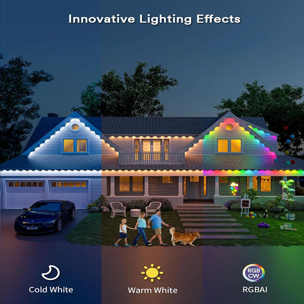 Outdoor Smart Bluetooth Eave Light, Multi-Function App Control, Eaves Lights, IP67 Waterproof, RGB, Garden Light, 15m/ 30 leds