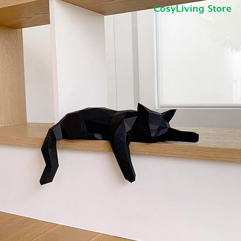 1 Stück Moderne Katzenstatue Schwarz-Weiß Geometrische Raumdekoration Figur Skulptur für Zuhause Büro als Tisch Regal Schreibtisch Deko Liegende Katze