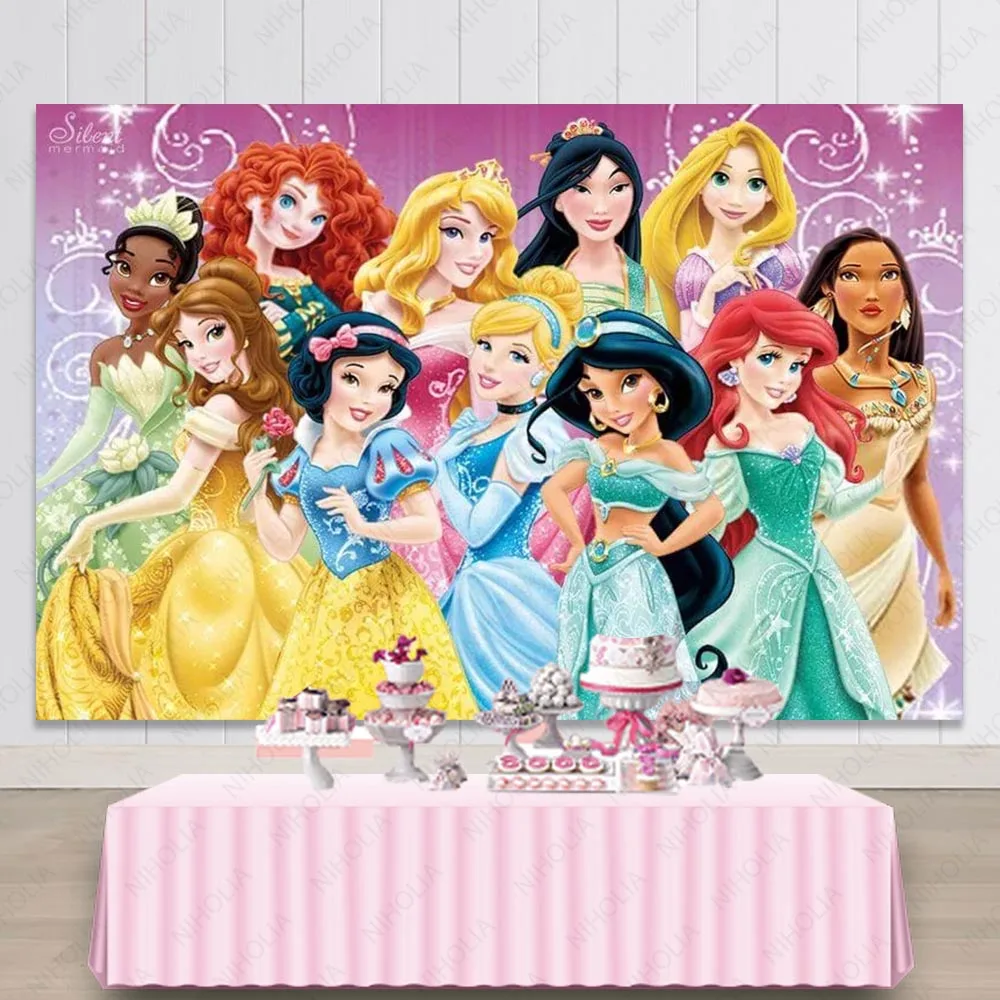 Princess Disney Family Photography Background Cloth Girls 1st Birthday Party  Backdrop Photo Studio Decor Baby Shower Prop