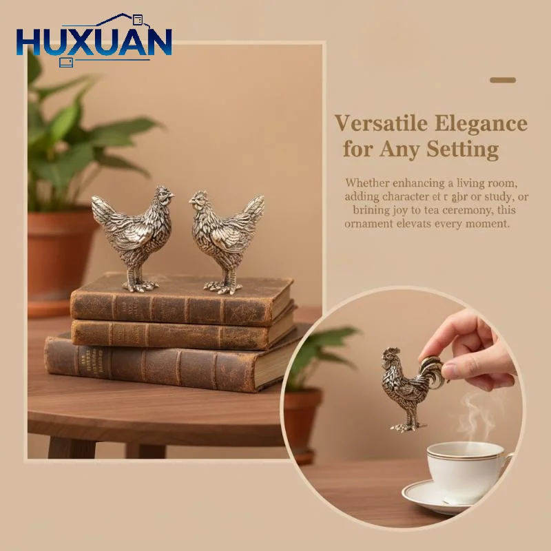 Miniature Bronze Rooster And Hen Figurines, Pure Brass Sculpted Figures, Suitable For Office Desks, Tea Sets, And Pet Crafts.