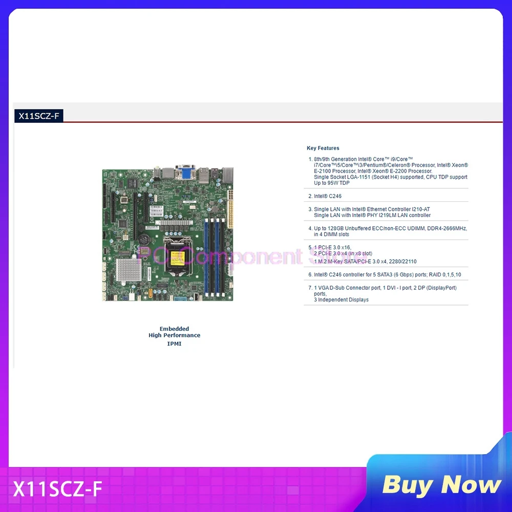 X11SCZ-F For Supermicro Workstation Motherboard 8th/9th Gen Core i3/i5/i7/i9 Xeon E-2100/E-2200 Series LGA-1151 DDR4 PCI-E3.0