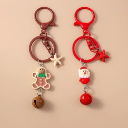 Cute Christmas Santa Clause Keychain Gingerbread Man Key Ring Pendant for Women Girls Handbag Decor DIY X'MAS Jewelry Gifts