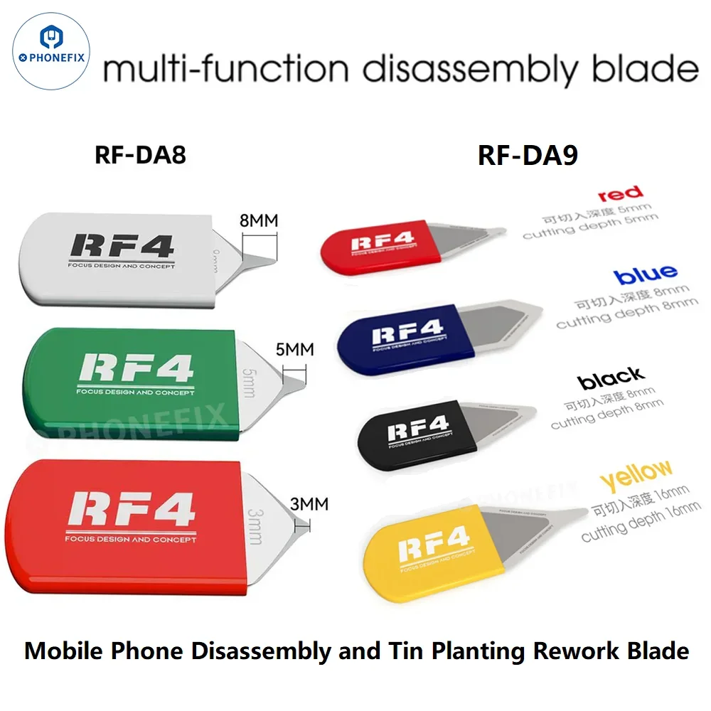 RF4 분해 블레이드 키트 iPhone 15 16 CPU 주석 접착제 Cleane 오프닝 Pryer LCD 스크린 프레임 배터리 조각 절단 수리 도구