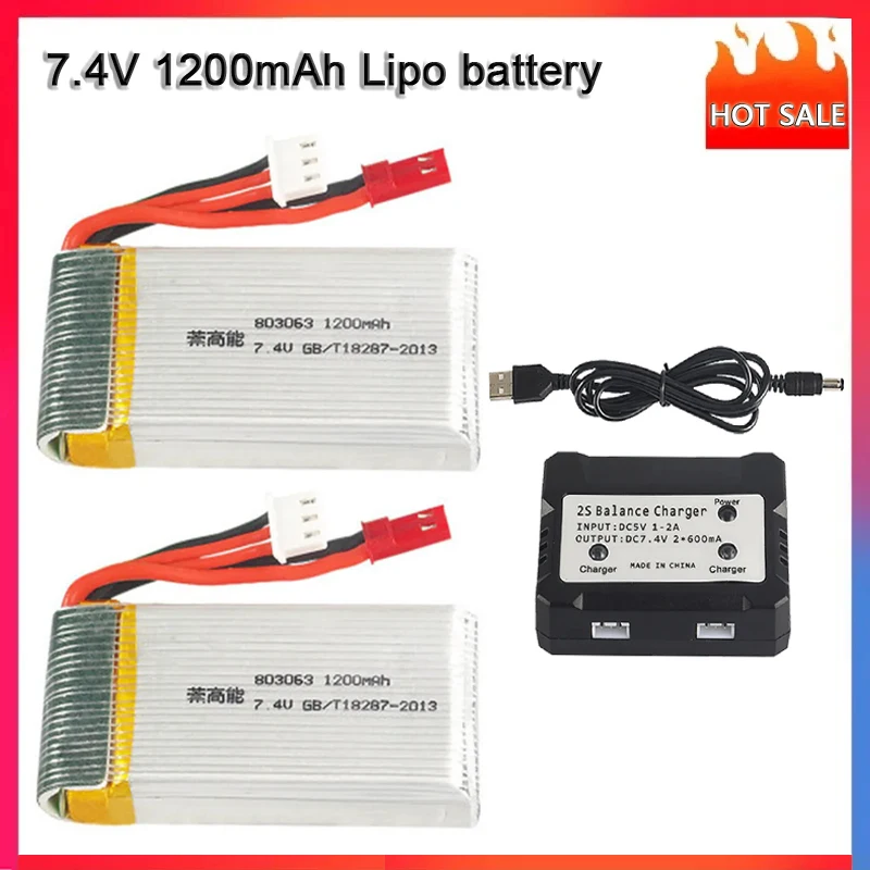 7.4V 1200mAh 2S 803063 30C Lipo batteria per MJX X101 X102 Yi zhang X6 H16 RC Drone pezzi di ricambio 7.4V caricabatteria Set