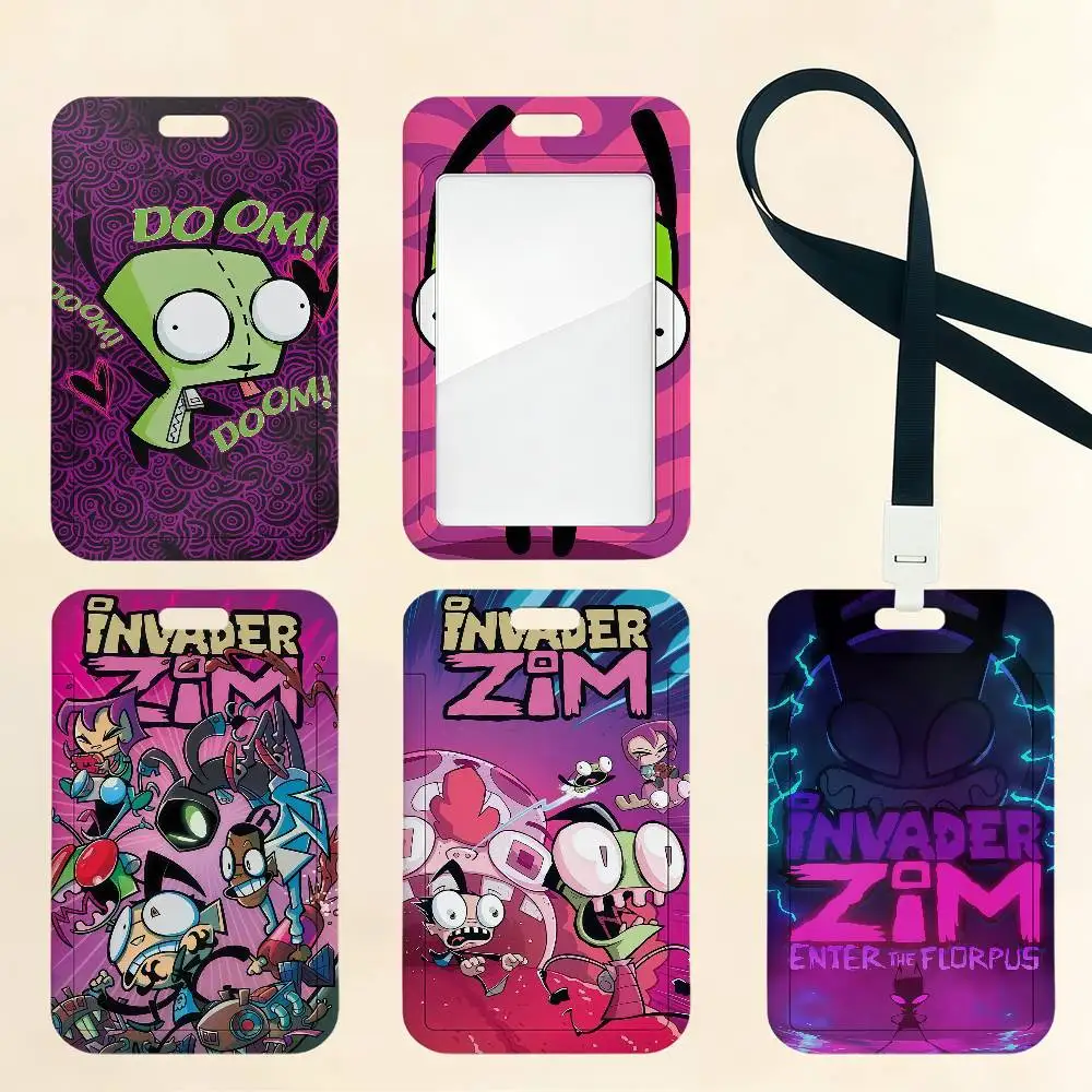 Cartoon I-Invader zim Card Holder Corporate Business Work Badge Holders Uisex Credit Bus Daily Commute ID Case