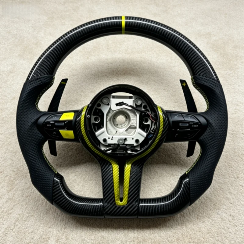 Custom Steering Wheel For BMW F30 F10 F40 F82 F22 F20 3 Series 5 Series F80 M3 F82 M4 M5 E90 E80 Carbon Fiber Bright Yellow