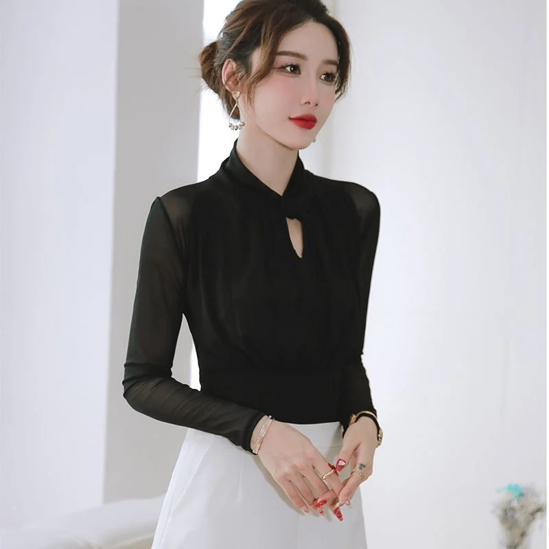 

Autumn and Winter Mesh Long-sleeved Tops for Women 2025 New Inner Slim-fitting Bottoming Temperament Western T-shirt