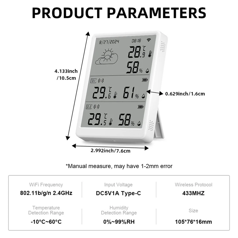 Moniteur intelligent de température et d'humidité PORK-Wifi, avec application de capteur, télécommande numérique, capteur de température et d'humidité, commande vocale
