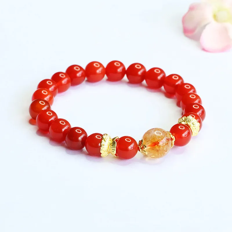 

Natural Red Agate Yellow Phantom Quartz Bracelet, Genuine Gemstone Beads Healing Chakra Jewelry Women