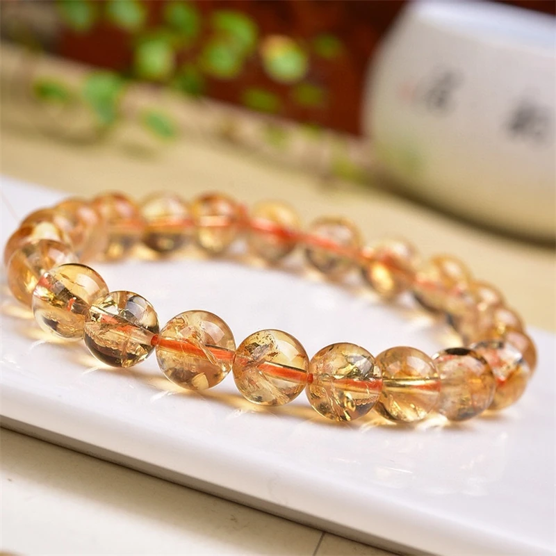 9MM Natural Rainbow Azeztulite Citrine Bracelet Women Beautiful Colorful Crystal Energy Healing Fashion Jewelry 1PCS