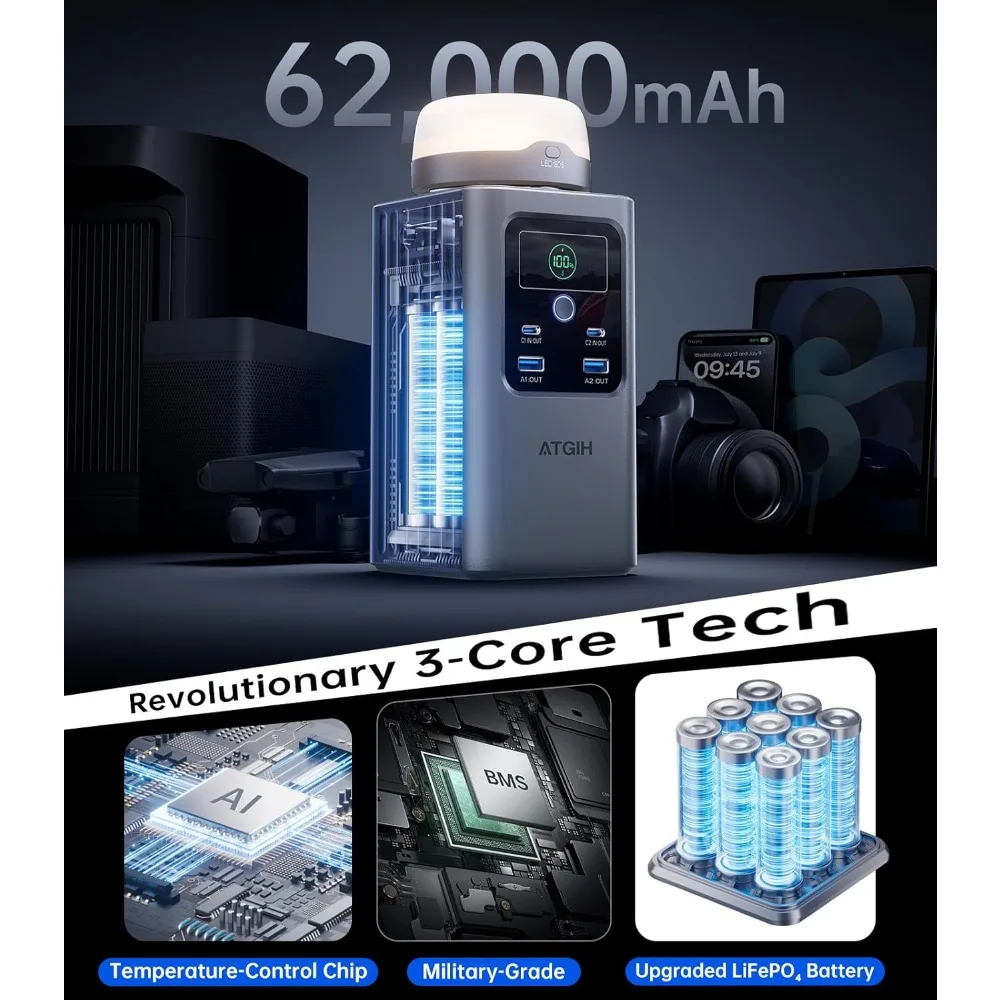 Centrale électrique portative de Camping 198.4Wh (62000mAh), batterie externe de charge rapide 100W de sécurité supérieure avec batterie LiFePO4, petit générateur