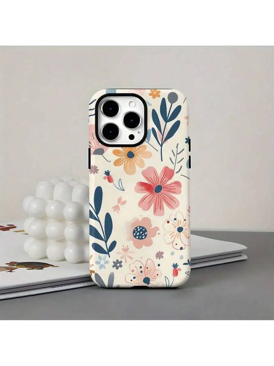 

Floral Print Dual-Layer Protective Phone Case For iPhone 15 Pro Max 14 Pro 13 Pro