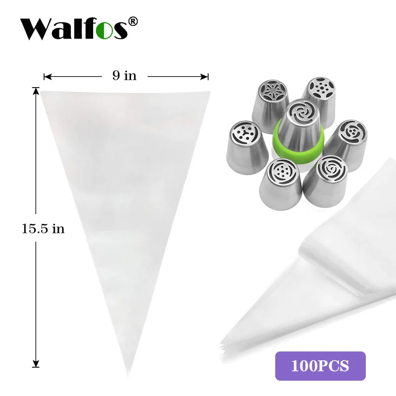 WALFOS 100Pcs Disposable Pastry Icing Piping Nozzles Bags Cream Squeeze Bag Cupcake Tip Cake Decorating Tools Thicken Anti Burst