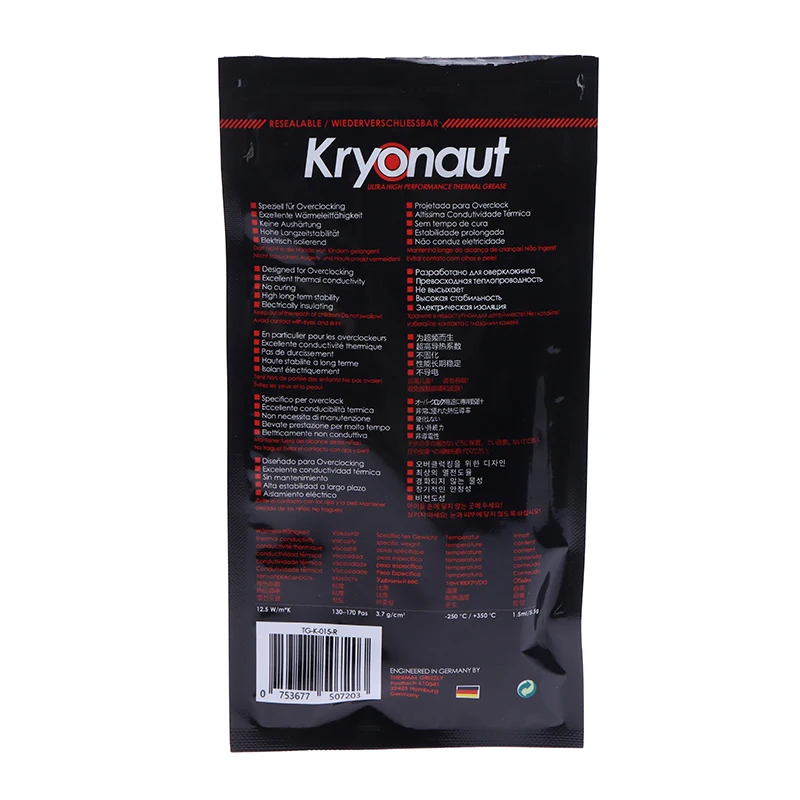 5.5g Pasta termoprzewodząca Thermal Grizzly Kryonaut Extreme KE do chłodzenia CPU/GPU, duża pojemność, silikonowa pasta termoprzewodząca - F(x) — zdjęcie produktu 4