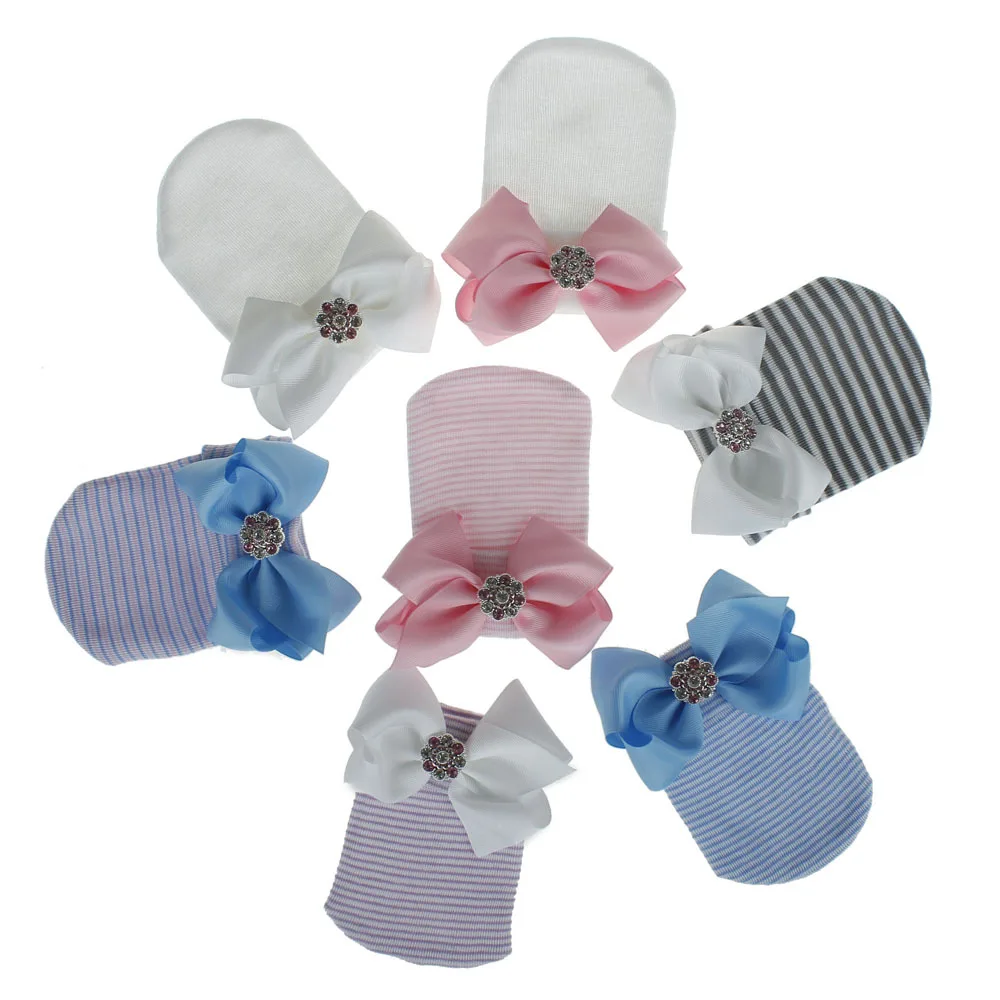 

0 to 6 Months Newborn Baby Hat - Large Bow Sparkling Diamond Pink Striped Knitted Hat for Baby Girls - Newborn Beanies