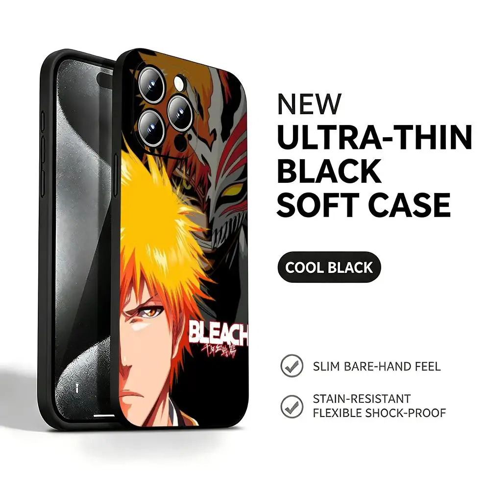 Coque de téléphone Anime Bleach Thousand Year Blood War pour iPhone 18 17 16 15 14 13 12 X XR XS Plus Pro Max, noire, souple et antichoc