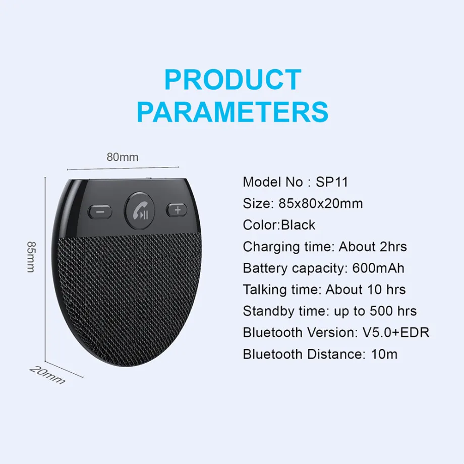 Grwibeou-altavoz inalámbrico para vehículo, dispositivo manos libres con Bluetooth V 5,0, Kit de manos libres para coche, parasol, accesorios para coche