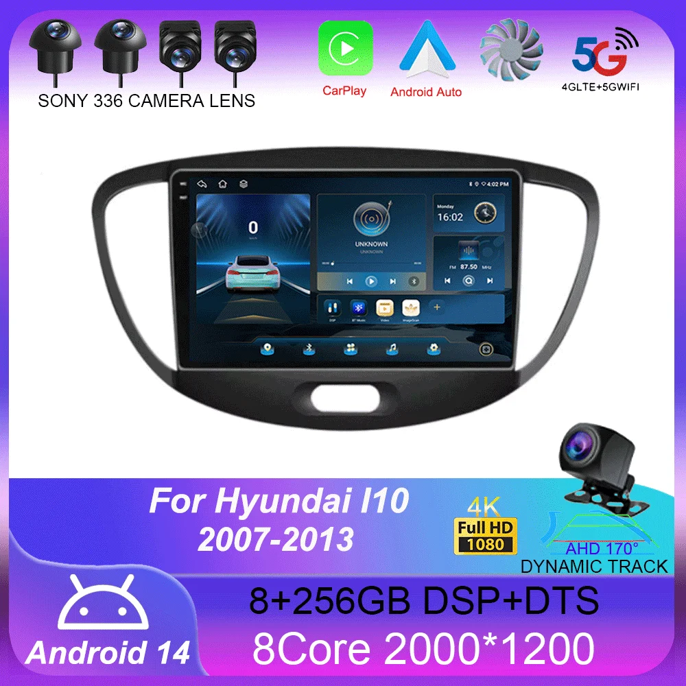 

Android 14 Carplay Auto Car Radio For Hyundai I10 2007 2008 2009 2010 2011 2012 2013 GPS Recorder Multimedia Player 4G+WiFi DSP