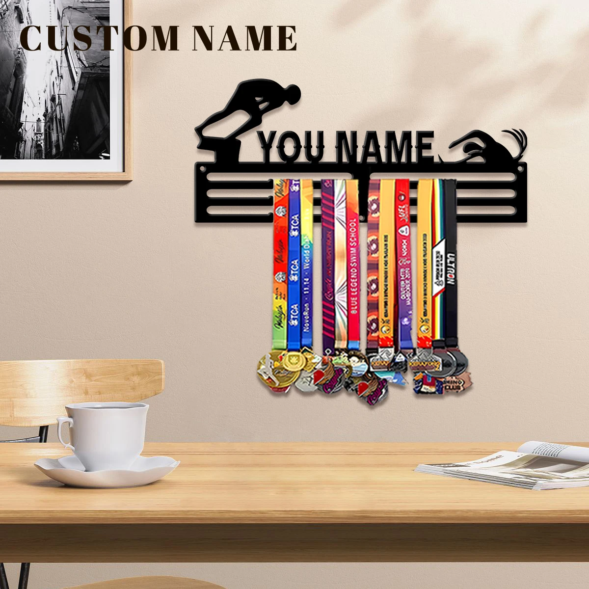 1pc Custom Diver Metal Medal Hanger Holder,Personalized Football Number Medal Display Rack for Sports Awards,Home Decor Gift