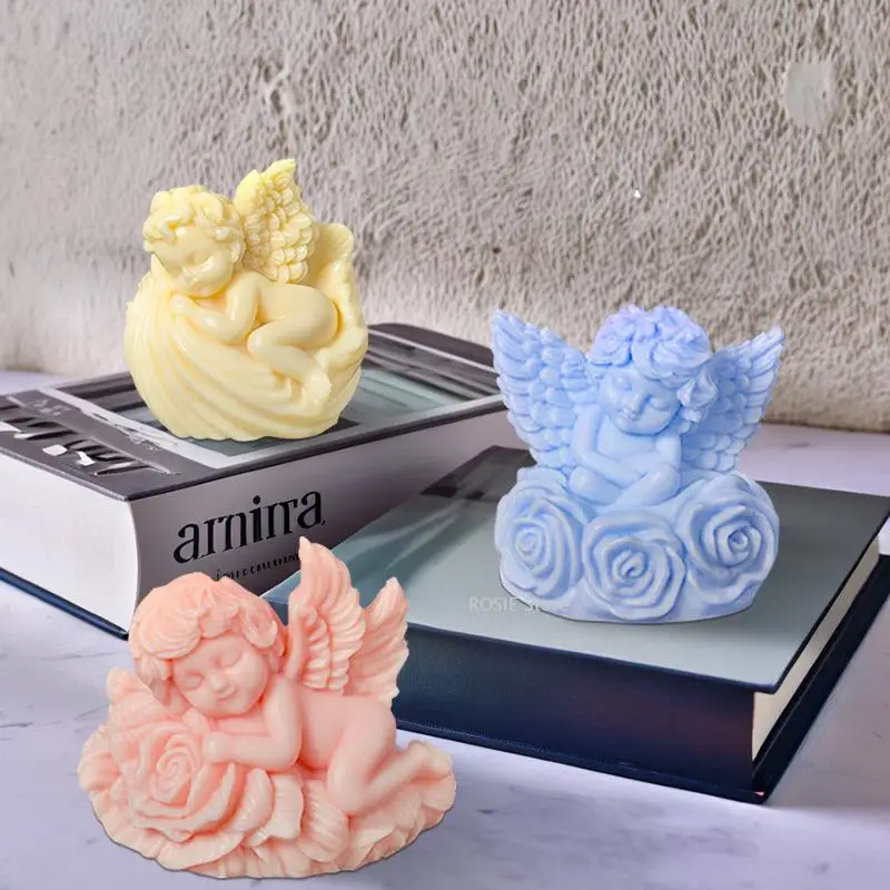 Cute Angel Silicone Candle Mold Diy Plaster Concrete Resin Ornament Mold Aromatherapy Soap Wax Mould Cake Decoration