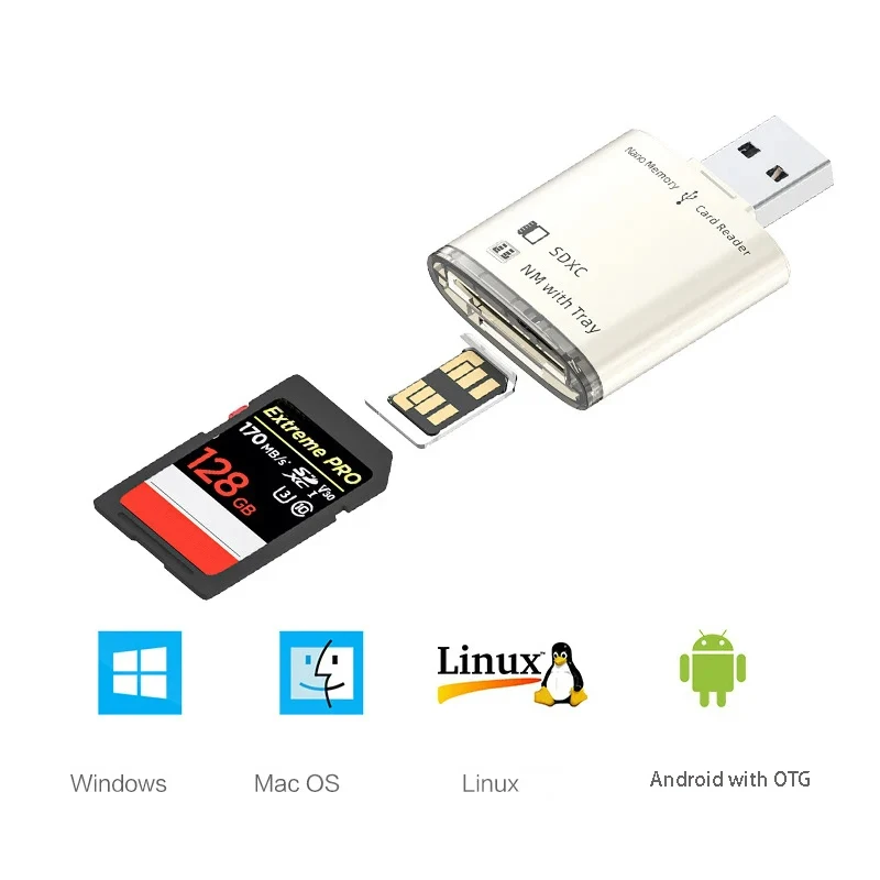 Metal USB3.0 Card Reader 2 Ports SDXC Nano Memory Card Write Adapter USB OTG Android Phone Tablet Laptop Memory Extend Converter