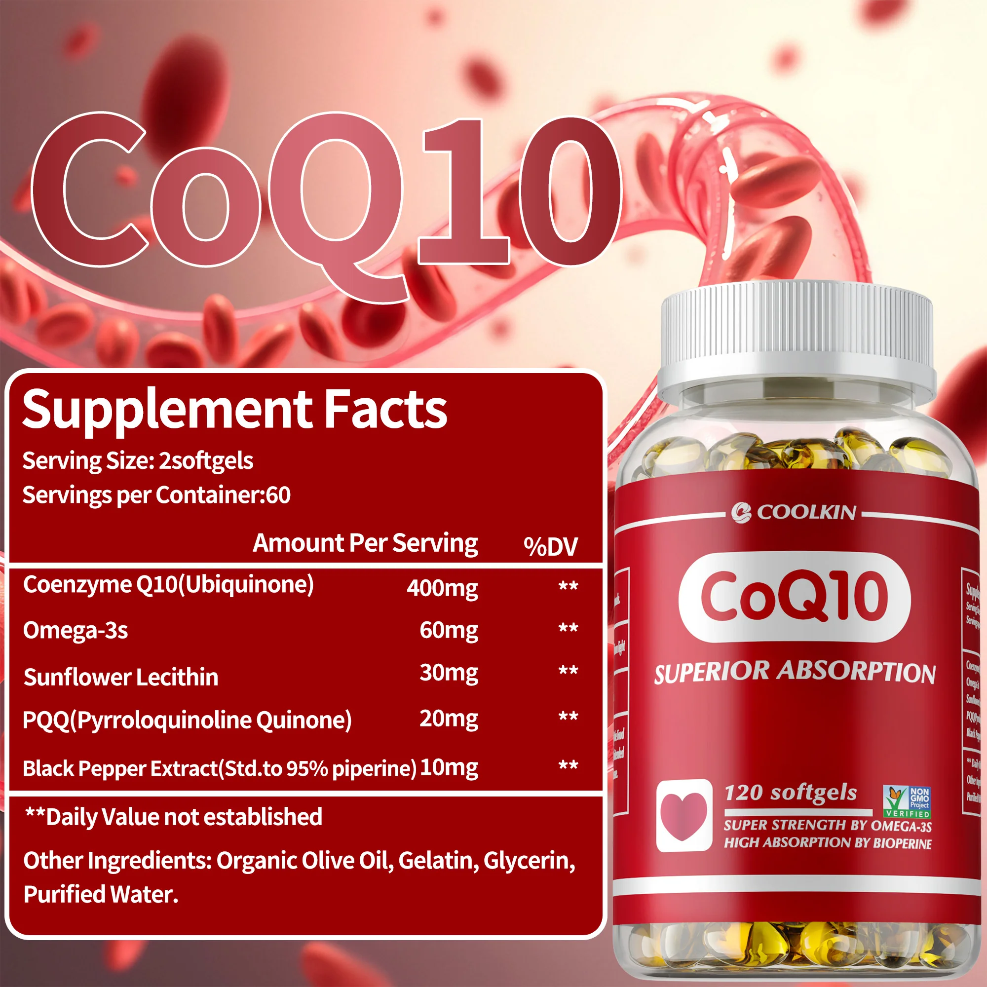 CoQ10 Capsules 400mg - Energy Production, Improves Blood Circulation, Supports Heart and Cardiovascular Health, Antioxidant