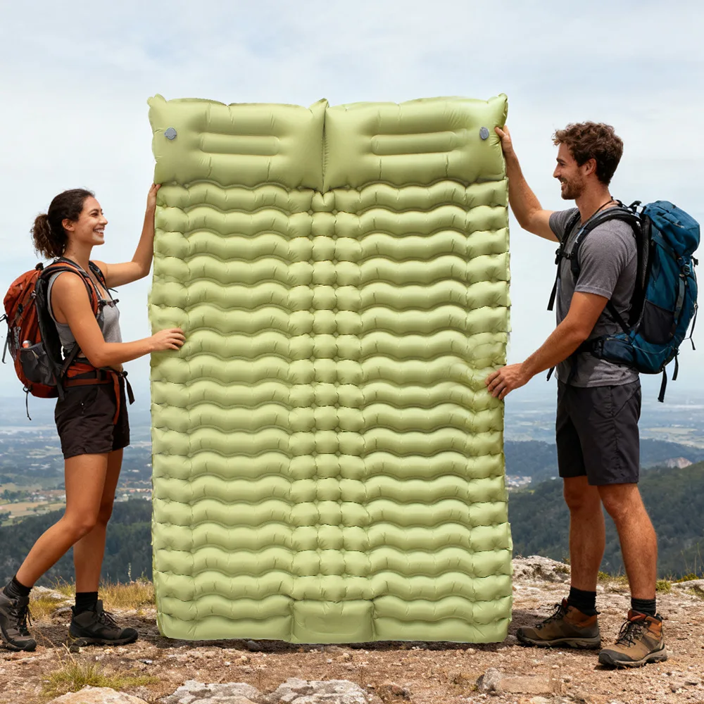 Portable double inflatable camping mattress, moisture-proof and high elastic