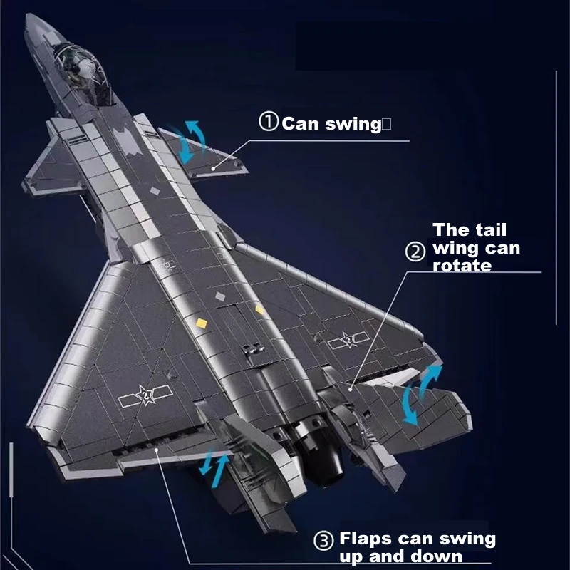 SLUBAN1007PCS Military Modern Plane J-20 Stealth Fighter Building Blocks World War2 Air Force Aircraft Bricks Model Kit Boy Toys