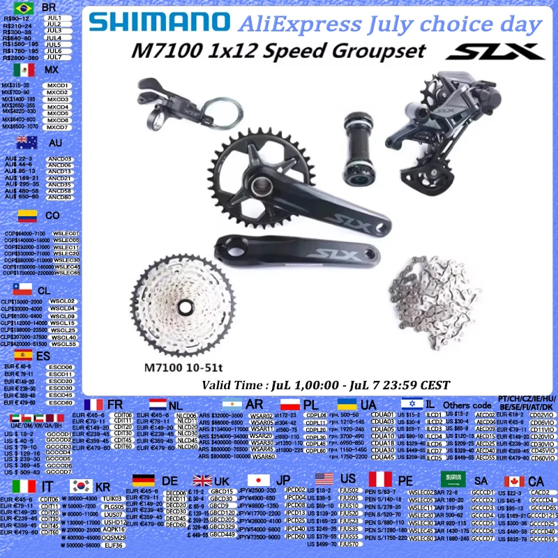 Grupo SHIMANO SLX M7100 170mm 175mm 32T 34T grupo 1x12 velocidades M7100 palanca de cambios desviador trasero bielas Cassette Micro estriado