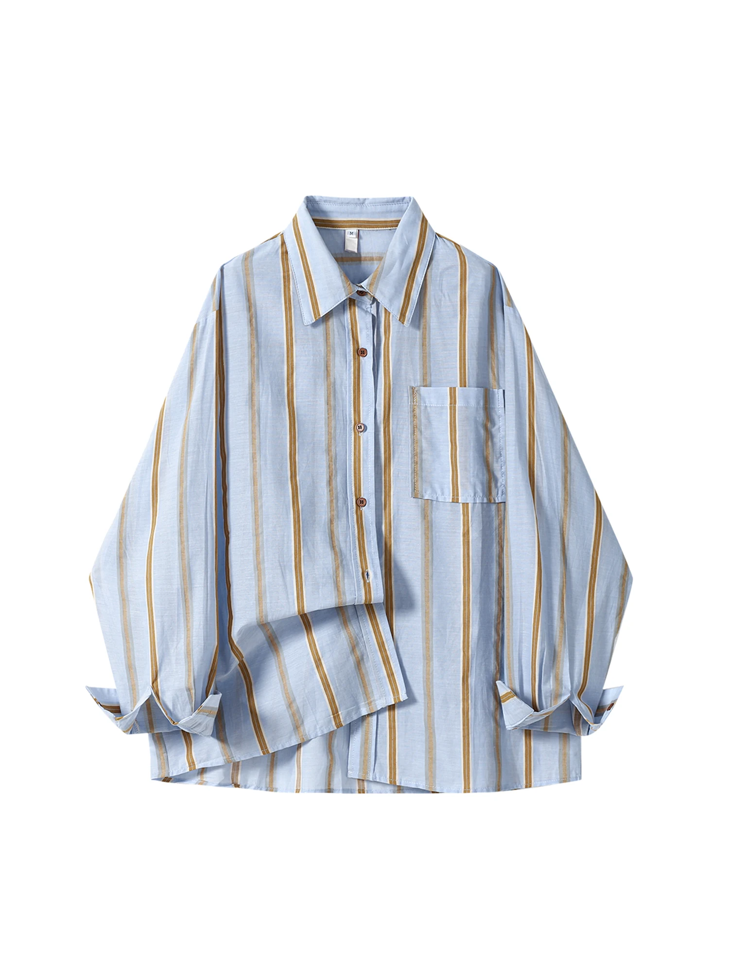 

Women Blue Striped Polo-Neck Shirts Blouses Y2k Elegant Aesthetic Vintage 2000s Long Sleeve Oversize Shirt Clothes Spring Autumn