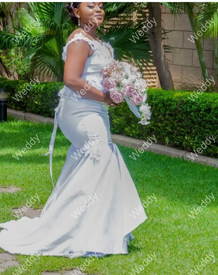 Stunning Off the Shoulder  African Mermaid Dresses Robes de Mariage Sweep Train Garden Sleeveless Appliques Bridal Gowns