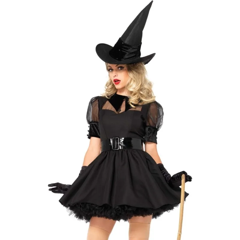 

Women's Classic Bewitching Witch Halloween Costume Wizard Cosplay Black Dress with Hat Full Set Devil Ghost Cos Theme Party