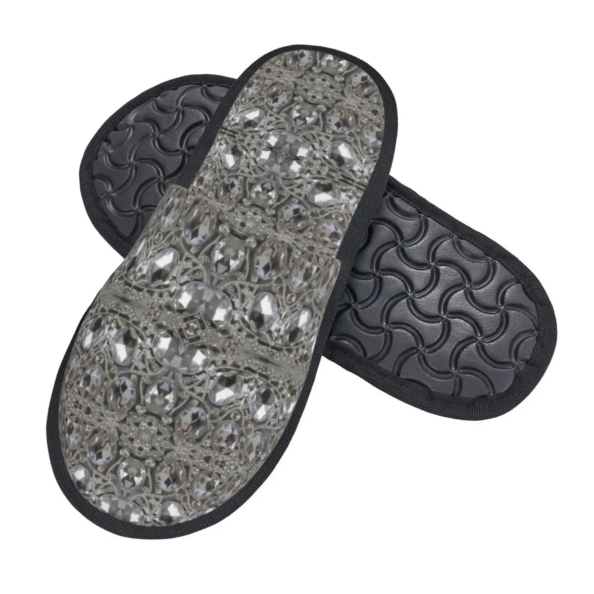 Custom Trendy Pretty Rhinestone Crystal Cozy Scuff Memory Foam Slippers Women Diamonds Jewelry Spa House Shoes