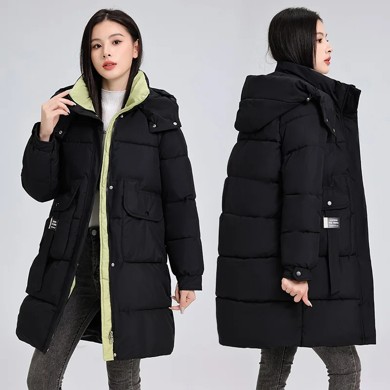 Women Jacket Windproof Rainproof Thick Warm Long Puffer Coat White Female Basic Snow Overcoat Winter Parkas Hooded Down Cotton