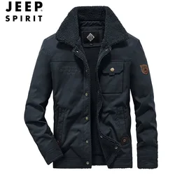 JEEP SPIRIT informal-Chaqueta de algodón para hombre, abrigo versátil de moda, con solapa, de felpa gruesa, para negocios, novedad de invierno