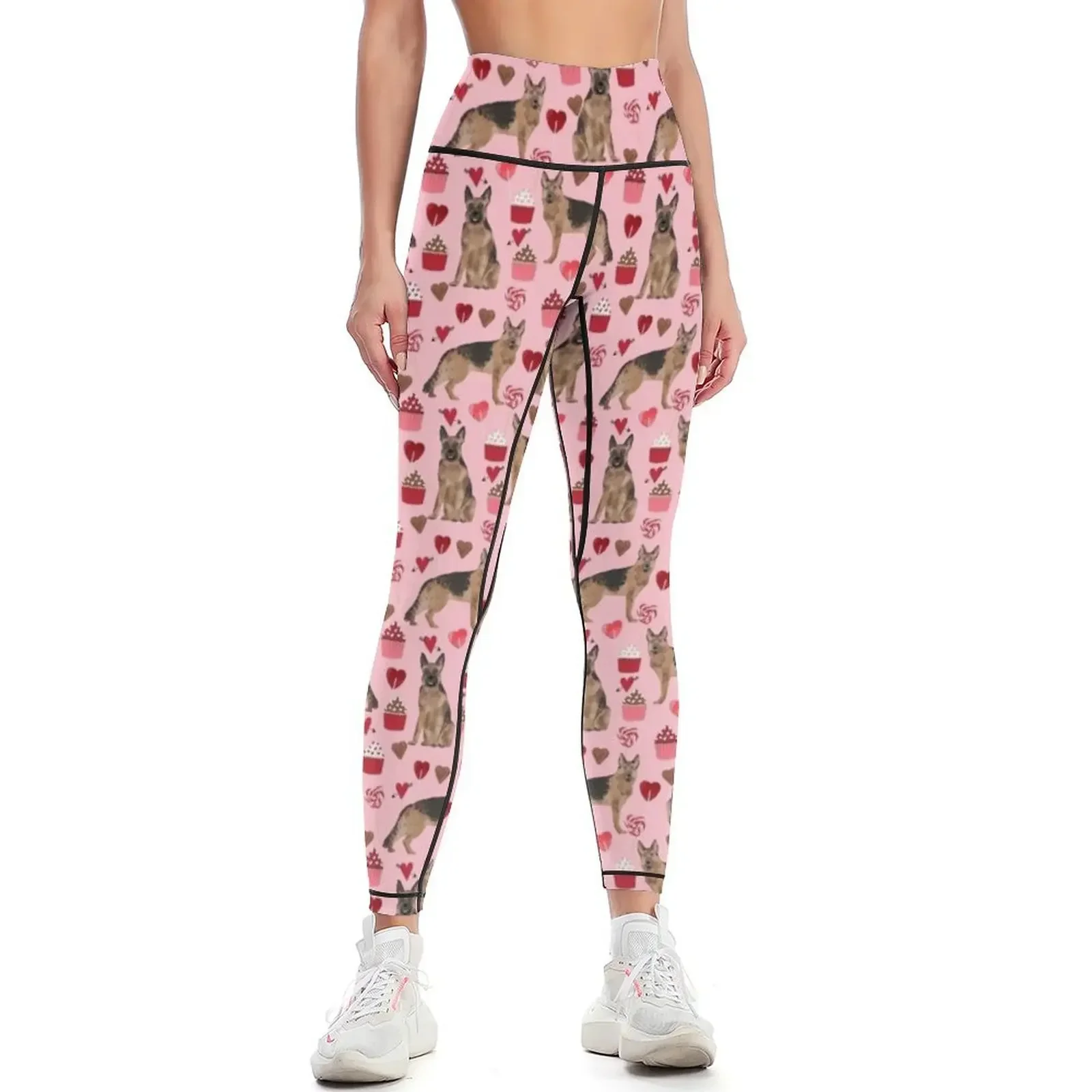 

German Shepherd valentines day hearts cupcakes dog breed pet portraits by pet friendly Leggings