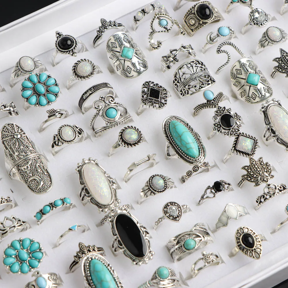 10/20/30/50/100 قطعة/الوحدة موضة جديدة خمر سحر الحجر الطبيعي خواتم للنساء مزيج نمط مهرجان مجوهرات هدايا الديكور الطرف